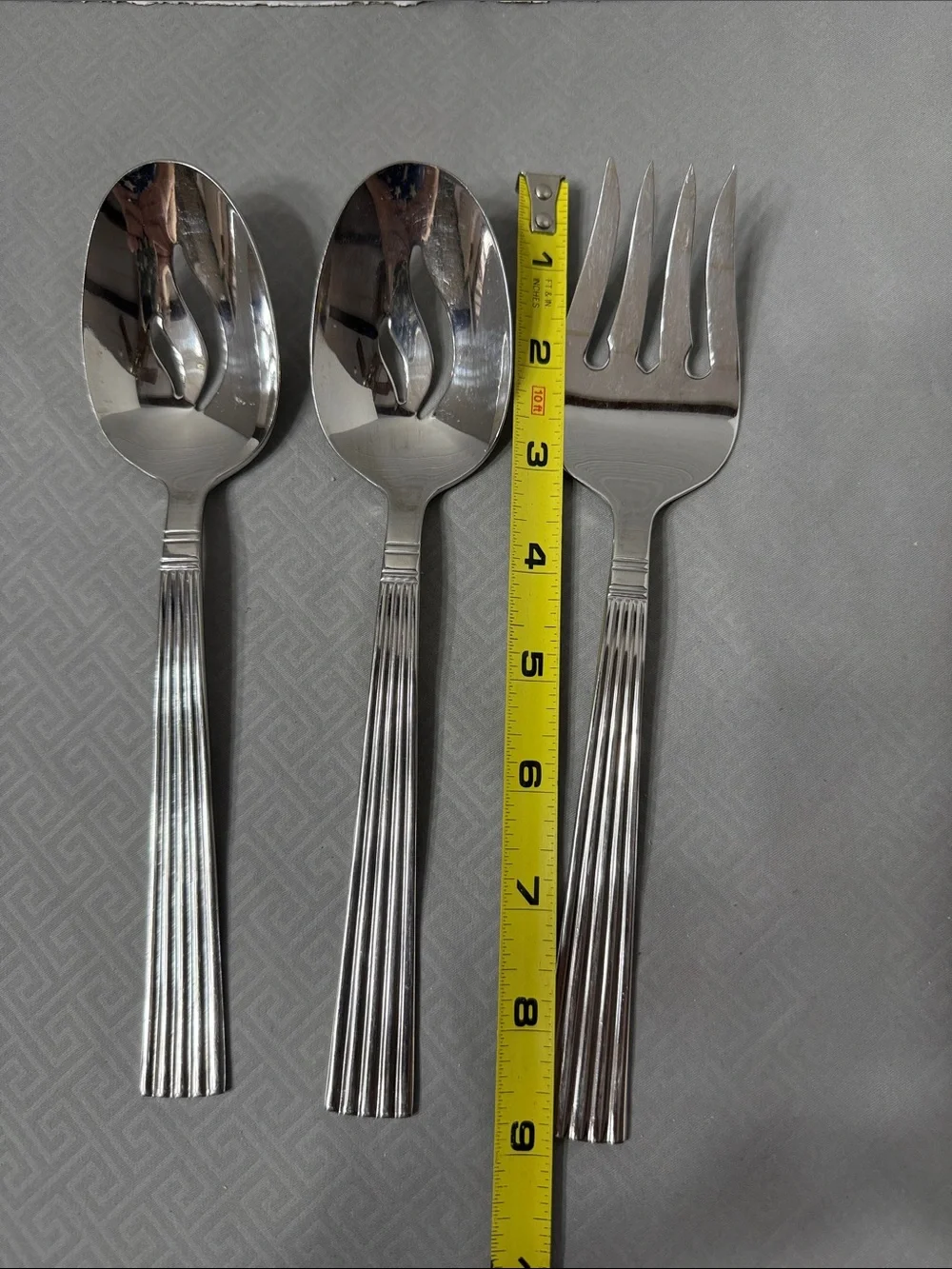 Manhattan Pattern by Wallace Stainless 1 Serving Fork and 2 Serving Spoons 3pcs